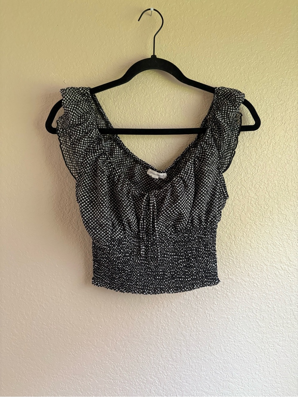 Cotton Candy Black and White Polka Dot Smocked Crop Top